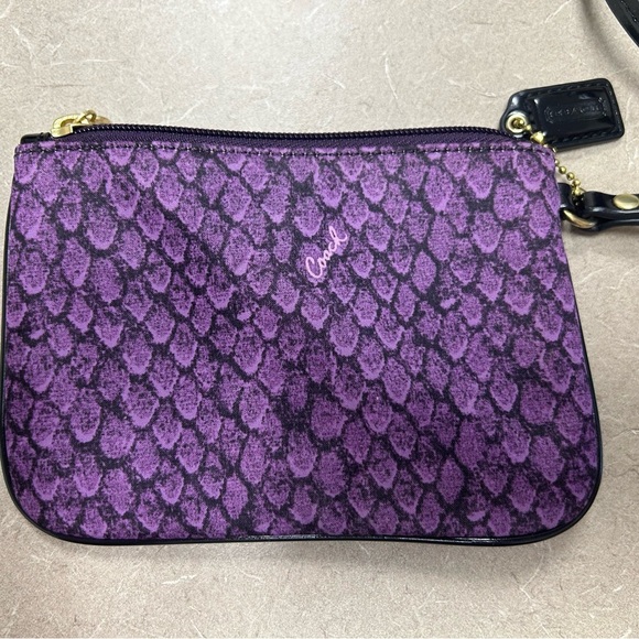 Coach Snakeskin Satin Pattern Purple Wristlet - Picture 3 of 3